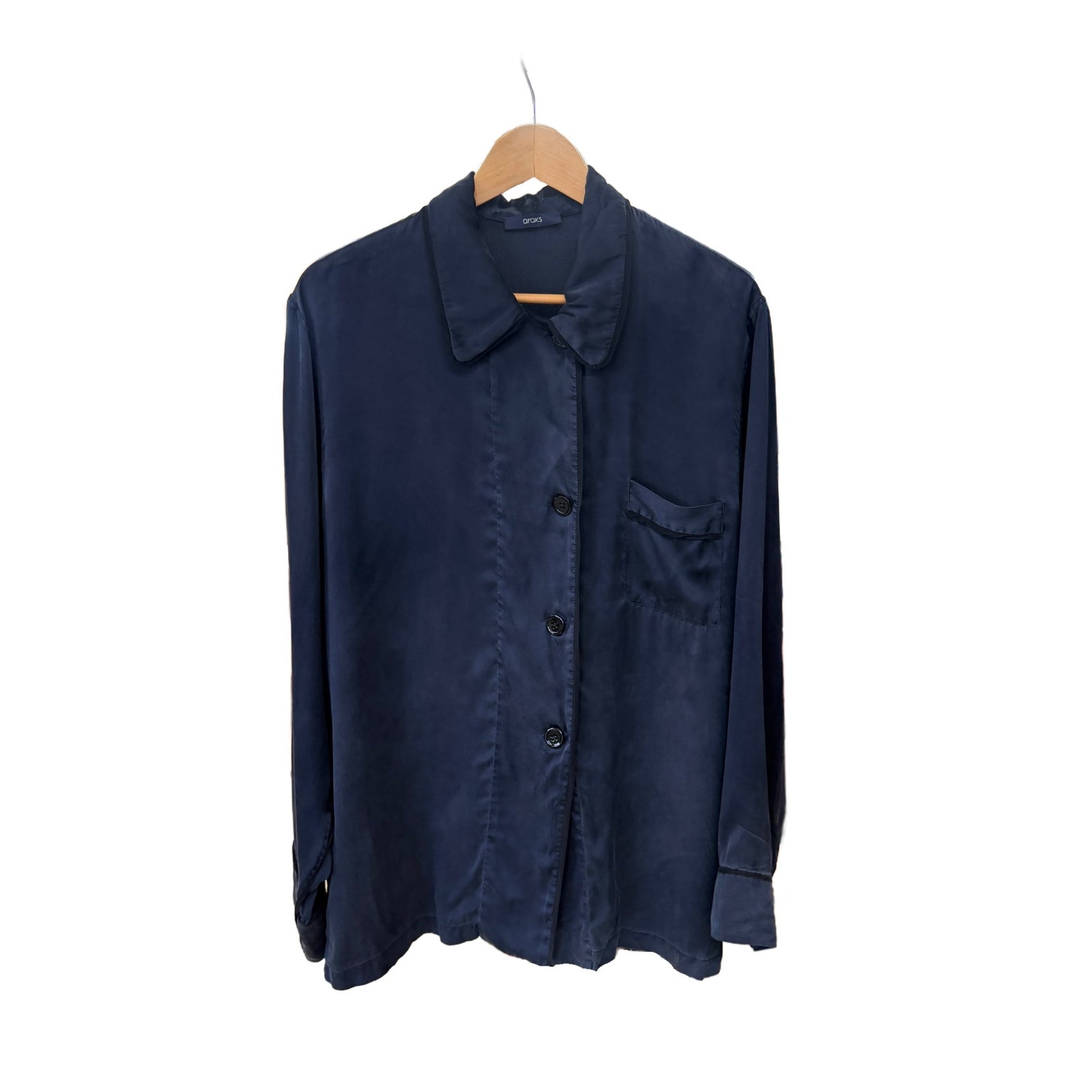 Araks Ny Luxury Navy Blue 100% Silk Kate Pajama Top L Quiet Luxury Loungewear — image 2 of 8